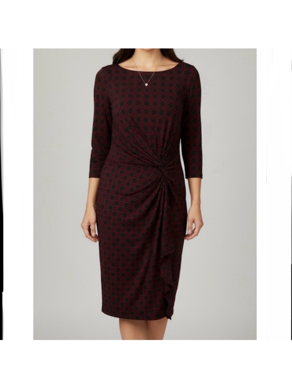 Lauren Ralph Lauren Burgundy Knot-Front Midi Dress